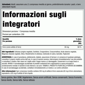 Iron 65mg innovativo solfato ferroso , 250 compresse - immagine 2