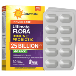 Ultimate Flora Immune Probiotic RenewLife 25 miliardi CFU – probiotico immunitario con 25 ceppi, vitamina C e zinco, 30 capsule vegane