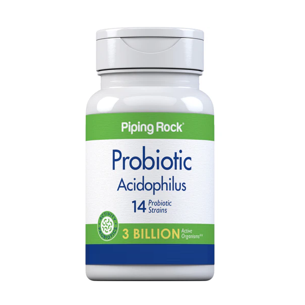 Barattolo Piping Rock Probiotic Acidophilus 3 miliardi con 14 ceppi probiotici integratore per flora intestinale