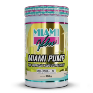Barattolo Miami Vibes Miami Pump 380g integratore pre workout gusto bubblegum con citrullina beta alanina e caffeina